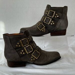 Zodiac Olive Suede Adele Booties, Multi Strap w/ Side Zip, Women’s 9.5
